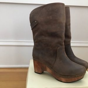 CORDANI "Zahn" Clog Faux Fur Ankle Boots Leather Wooden Heel Size 39 Brand New!!